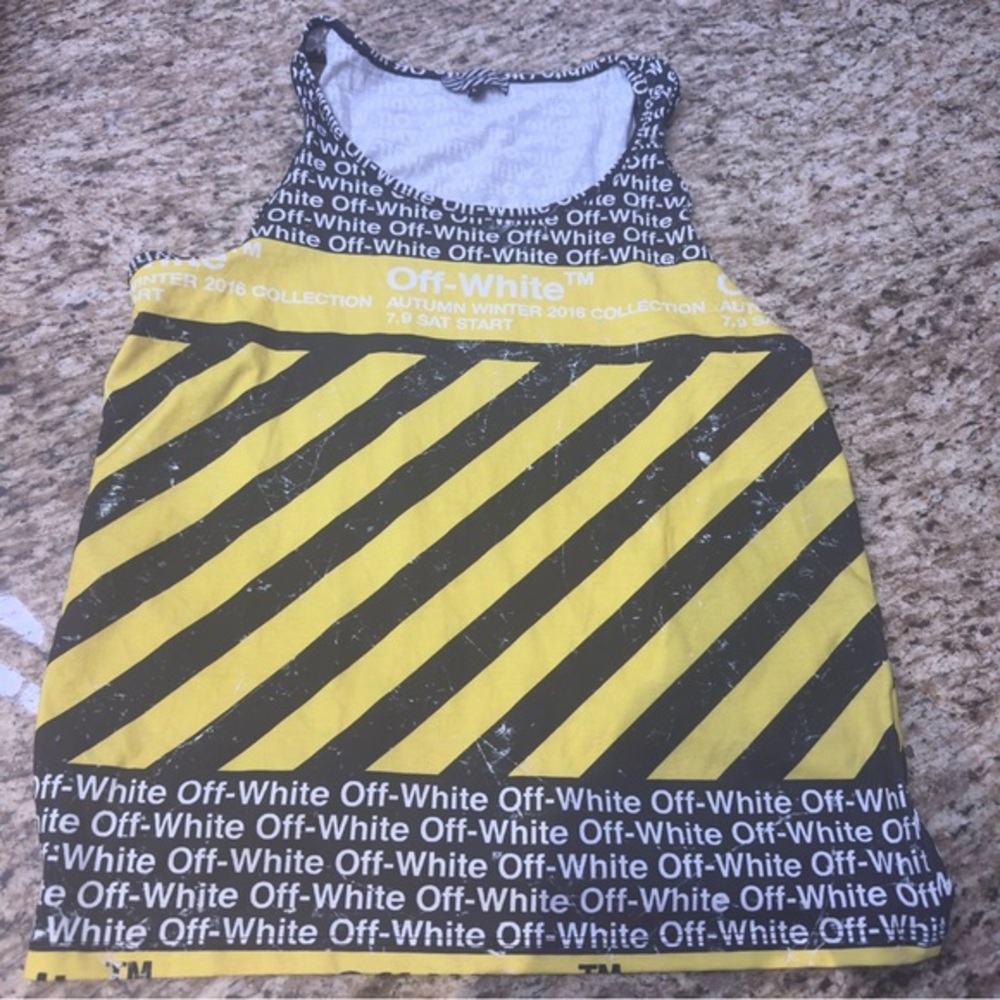 Caution yellow/white‎ tank top men’s - large